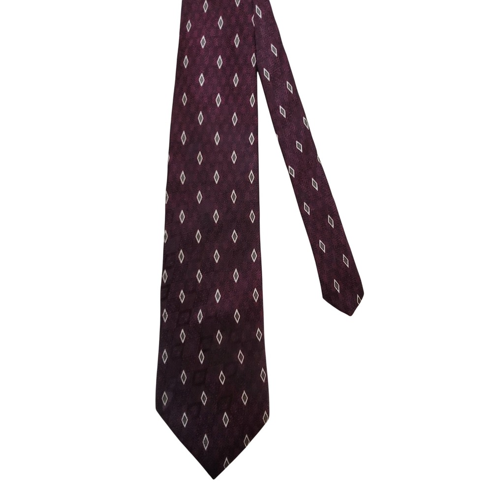 Kenneth Cole Necktie Mens OS Burgundy Geometric Diamond Silk Jacquard Classic